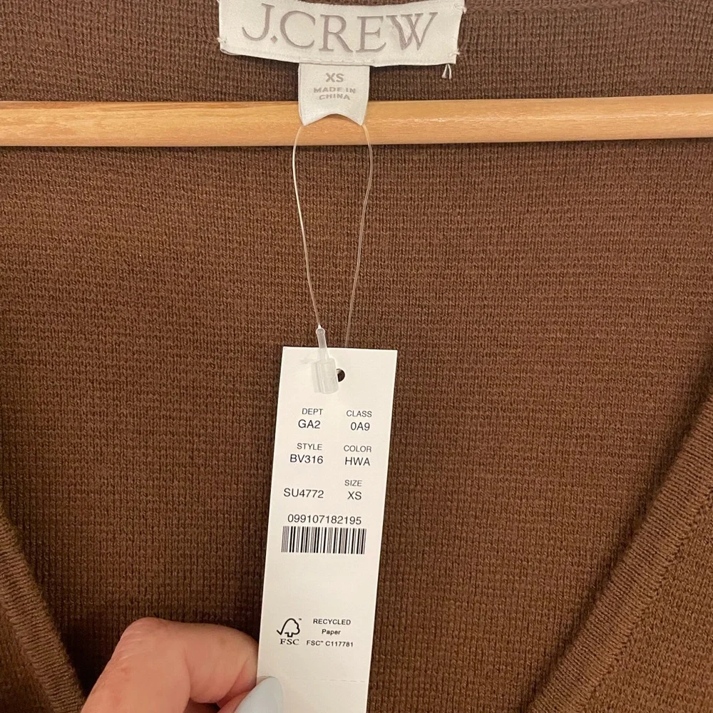 NWT! J. Crew Giselle V-Neck Cardigan, Brown, XS - Picture 7 of 7